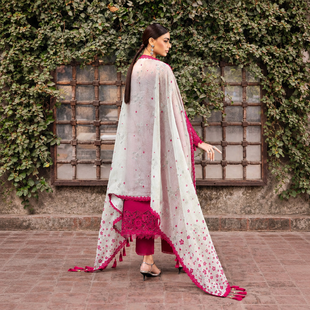 Turbo Light 3 Piece Unstitched Heavy Embroidered Chickan Kari Lawn Suit