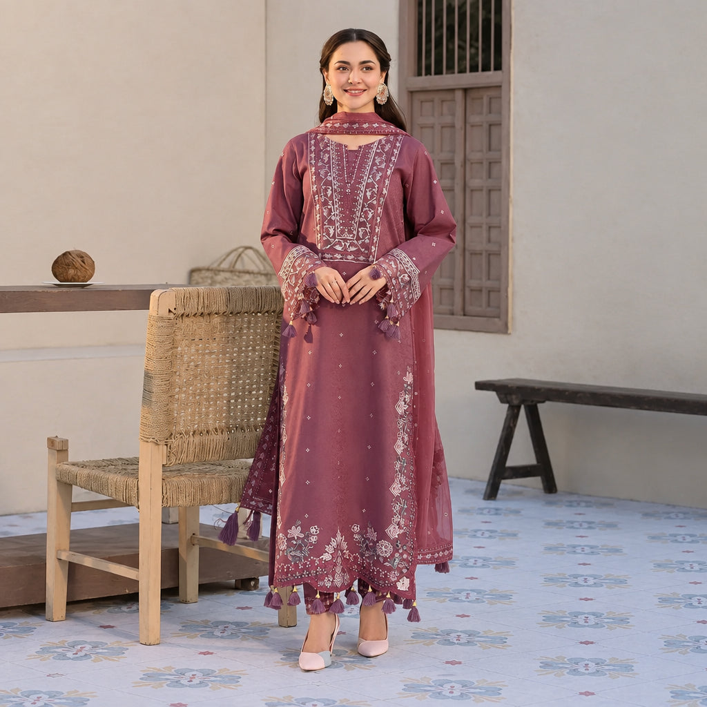 Turbo Light 3 Piece Unstitched Heavy Embroidered Lawn Suit