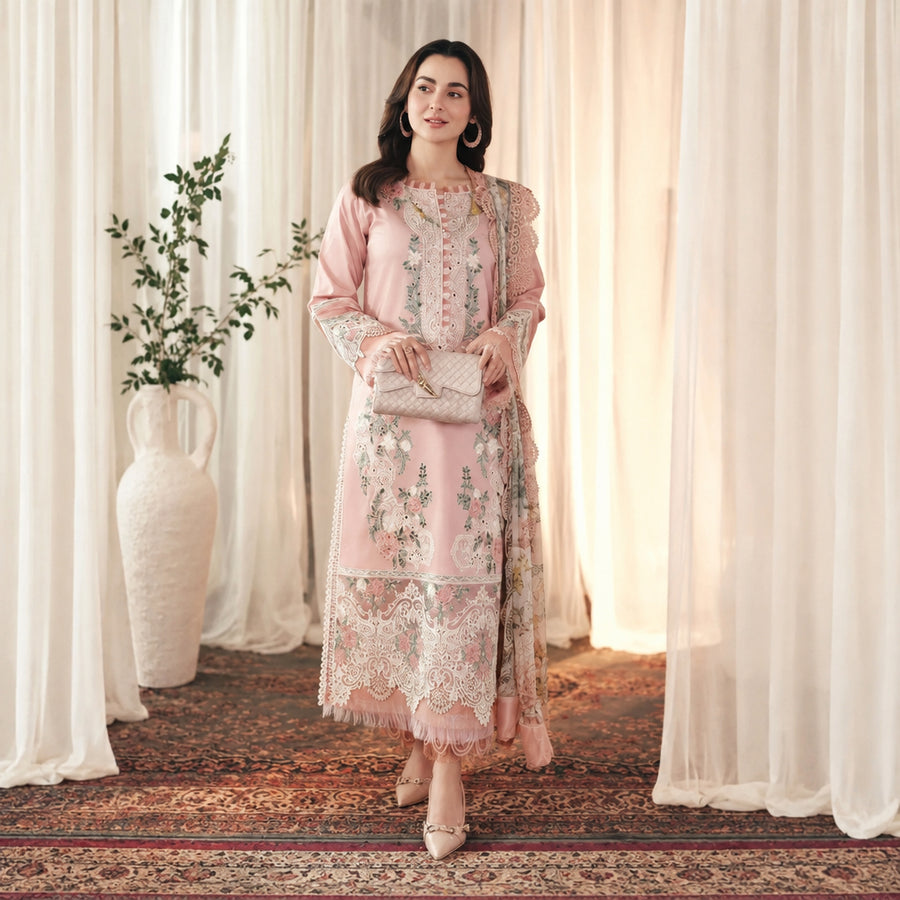 Turbo Light 3 Piece Unstitched Heavy Embroidered Lawn Suit
