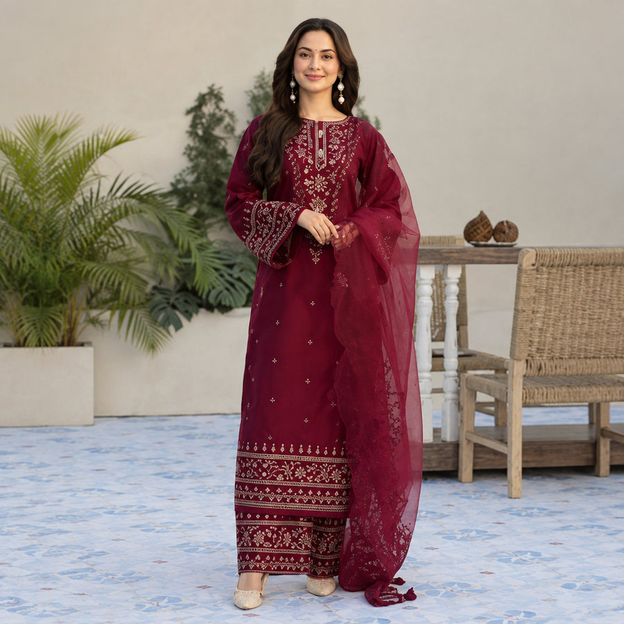 Turbo Light 3 Piece Unstitched Embroidered Lawn Suit