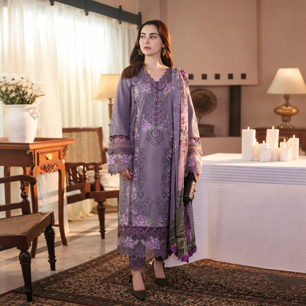 Turbo Light 3 Piece Unstitched Heavy Embroidered Lawn Suit