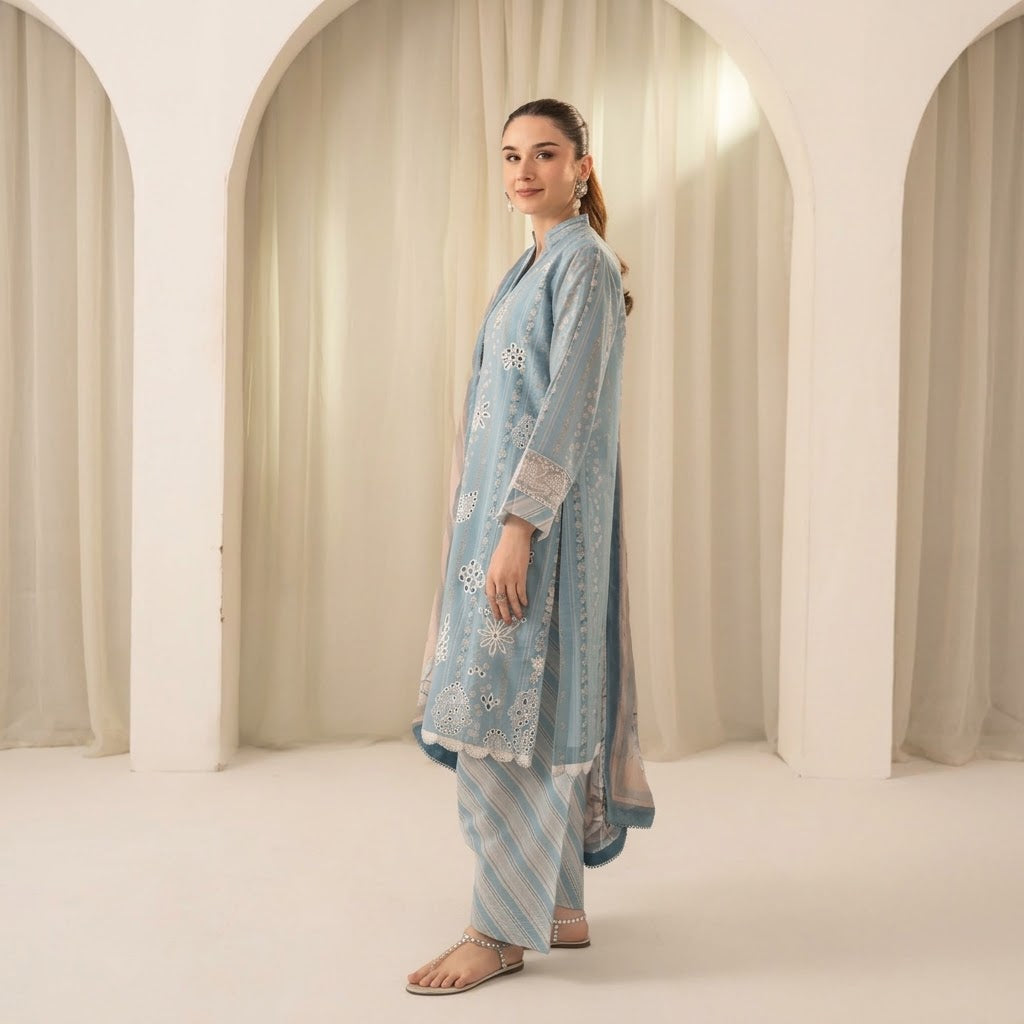 Meerak Stitched 3 piece Embroidered Suit - DL-02